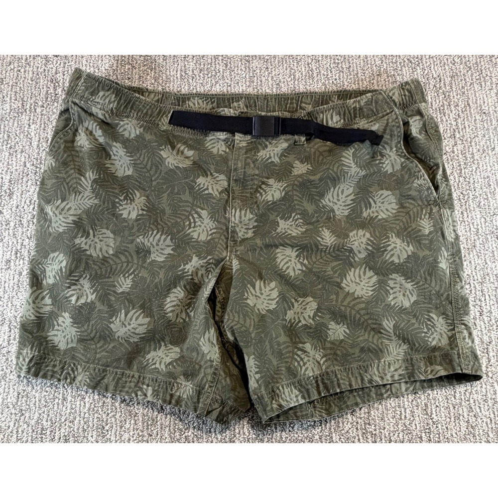 Duluth Trading Co Shorts Mens 2XL Green Palm Leaf Print Belted Cotton Spandex‎